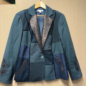 Coldwater Creek Women's Size 18 Teal Green Blazer Metallic Embroidery Jacket